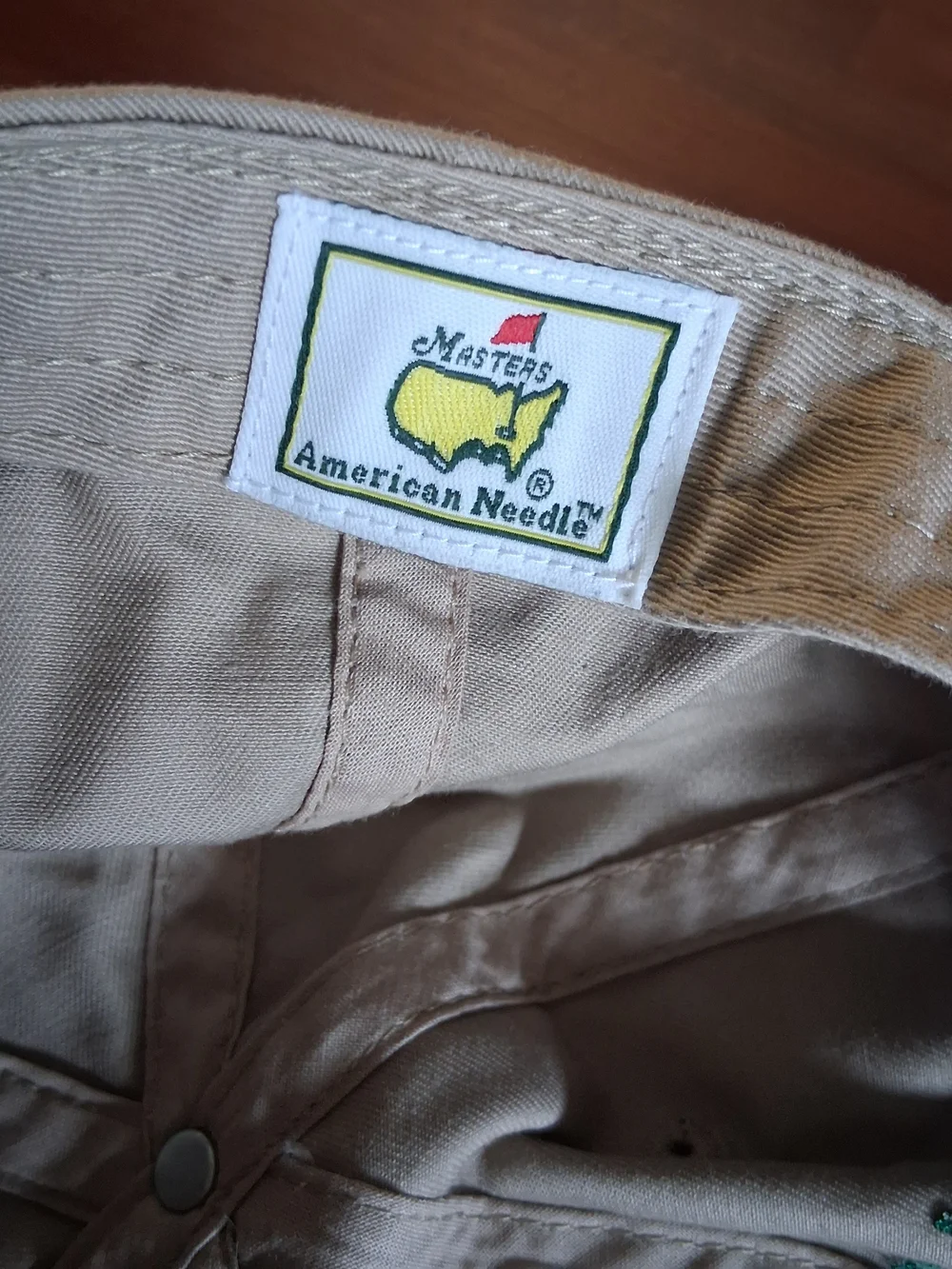 American Needle Masters 2016 Beige Cap Yellow Green Masters Patch Embroidered